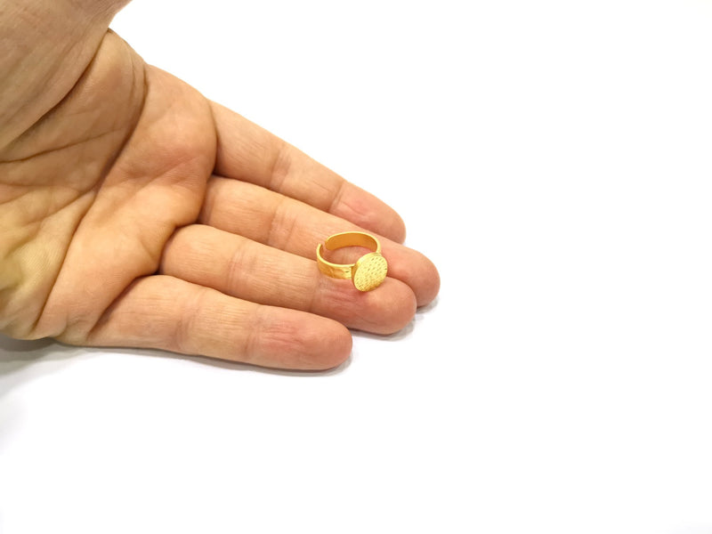 Gold Ring Blank Setting Cabochon Base Ring Hammered Mounting Adjustable Ring Bezel (11mm blank ) Gold Plated Metal G16503