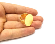 Gold Ring Blank Setting Cabochon Base Ring Hammered Mounting Adjustable Ring Bezel (24mm blank ) Gold Plated Metal G16498