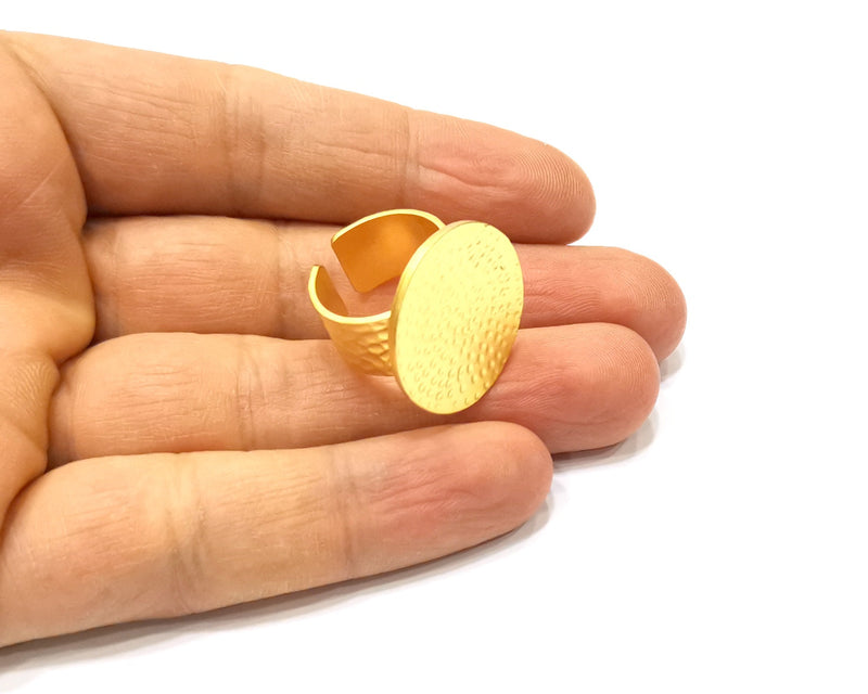 Gold Ring Blank Setting Cabochon Base Ring Hammered Mounting Adjustable Ring Bezel (24mm blank ) Gold Plated Metal G16498