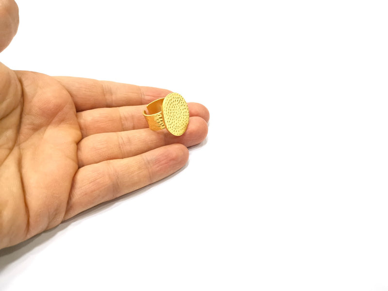 Gold Ring Blank Setting Cabochon Base Ring Hammered Mounting Adjustable Ring Bezel (24mm blank ) Gold Plated Metal G16498
