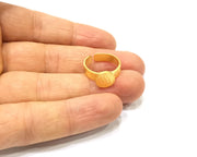Gold Ring Blank Setting Cabochon Base Ring Hammered Mounting Adjustable Ring Bezel (9mm blank ) Gold Plated Metal G16497