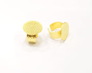 Gold Ring Blank Setting Cabochon Base Ring Hammered Mounting Adjustable Ring Bezel (22mm blank ) Gold Plated Metal G16505