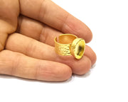 Gold Ring Blank Setting Cabochon Base inlay Ring Hammered Mounting Adjustable Ring Bezel (14x10mm blank ) Gold Plated Metal G16510