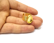 Gold Ring Blank Setting Cabochon Base inlay Ring Hammered Mounting Adjustable Ring Bezel (14x10mm blank ) Gold Plated Metal G16510
