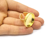 Gold Ring Blank Setting Cabochon Base inlay Ring Hammered Mounting Adjustable Ring Bezel (25mm blank ) Gold Plated Metal G16511