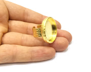 Gold Ring Blank Setting Cabochon Base inlay Ring Hammered Mounting Adjustable Ring Bezel (25mm blank ) Gold Plated Metal G16511