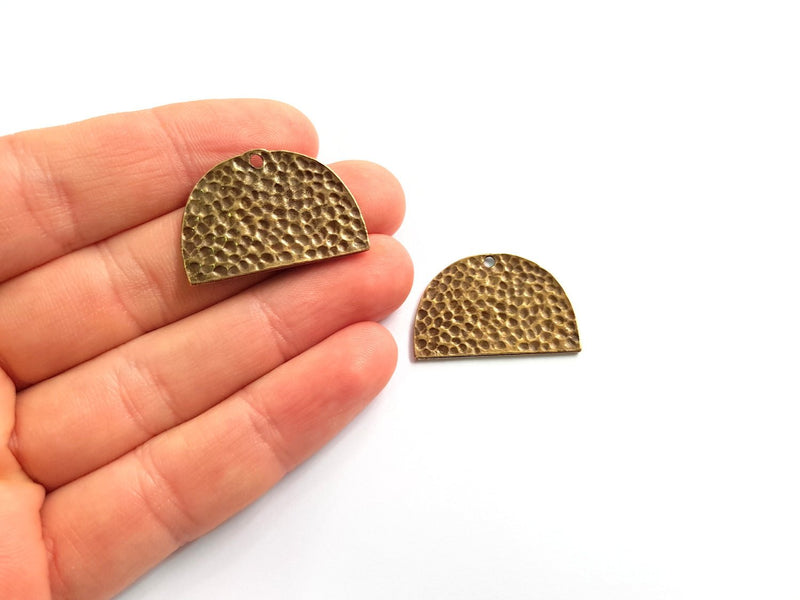 2 Hammered Semi Circle Charm Half Moon Charm Antique Bronze Charm Antique Bronze Plated Metal  (30x20mm) G17413