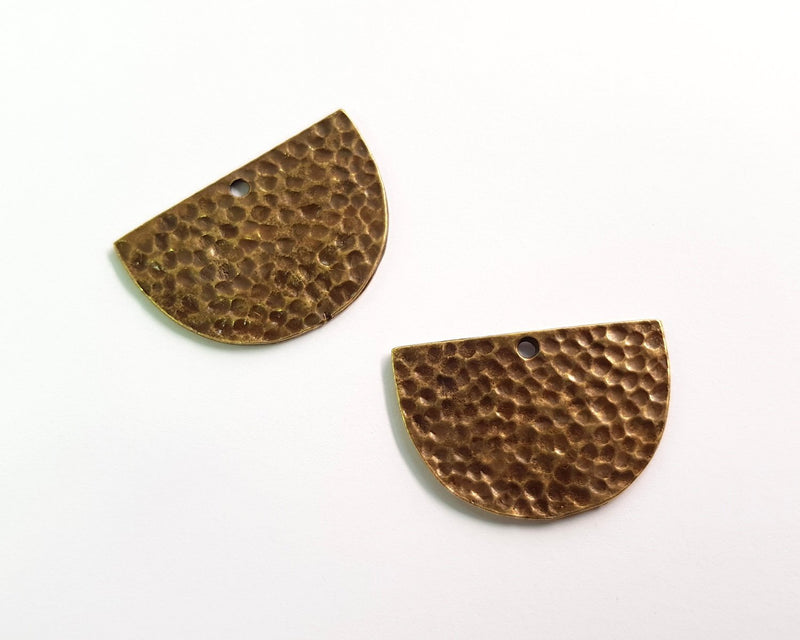 2 Hammered Semi Circle Connector Charm Half Moon Charm Antique Bronze Charm Antique Bronze Plated Metal  (30x20mm) G17415