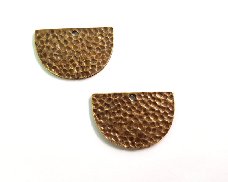 2 Hammered Semi Circle Connector Charm Half Moon Charm Antique Bronze Charm Antique Bronze Plated Metal  (30x20mm) G17415