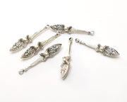 6 Silver Charms Antique Silver Plated Charms Double sided (36x7mm)  G16520