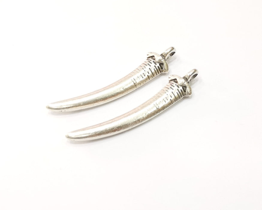 2 Tusk Charms Antique Silver Plated Charms (53x12mm)  G16525