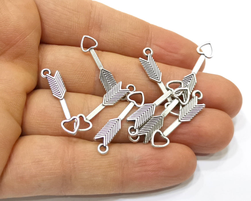 10 Heart Arrow Charms Antique Silver Plated Charms (24x5mm)  G16528