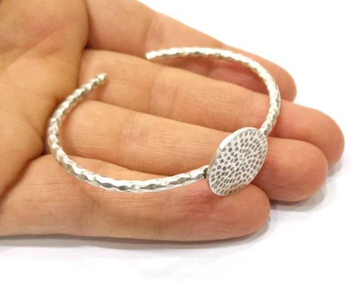Bracelet Blank Cuff Bezel Bangle Blank Glass Cabochon Base Bezel Hammered Bracelet Adjustable Antique Silver Bracelet (20mm ) G16530