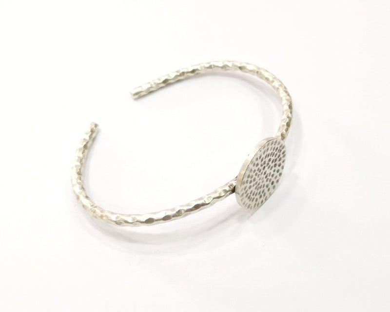 Bracelet Blank Cuff Bezel Bangle Blank Glass Cabochon Base Bezel Hammered Bracelet Adjustable Antique Silver Bracelet (20mm ) G16530