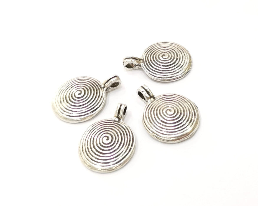 4 Spiral Charms Antique Silver Plated Charms (25x17mm)  G16533