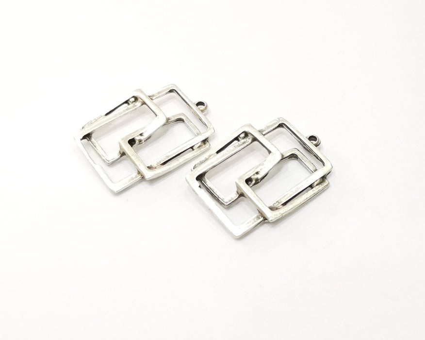2 Silver Charms Antique Silver Plated Charms (32x24mm)  G16538