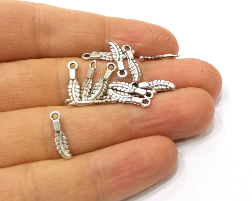 20 Leaf Charms Antique Silver Plated Charms (15x4mm)  G16543