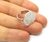Ring Blank Setting Hammered Ring Base Bezel Ring Backs Glass Cabochon Mounting Adjustable Antique Silver Plated Ring (20mm ) G16548