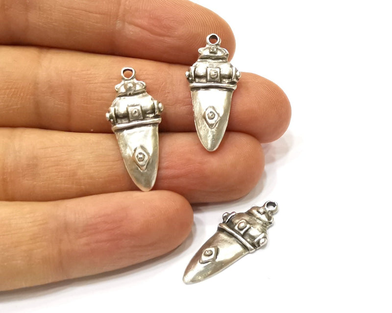 6 Silver Charms Antique Silver Plated Charms (28x12mm)  G16550