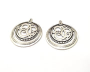 2 Silver Pendant Antique Silver Plated Pendant (40mm)  G16551