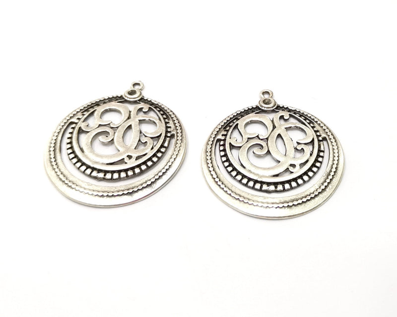 2 Silver Pendant Antique Silver Plated Pendant (40mm)  G16551