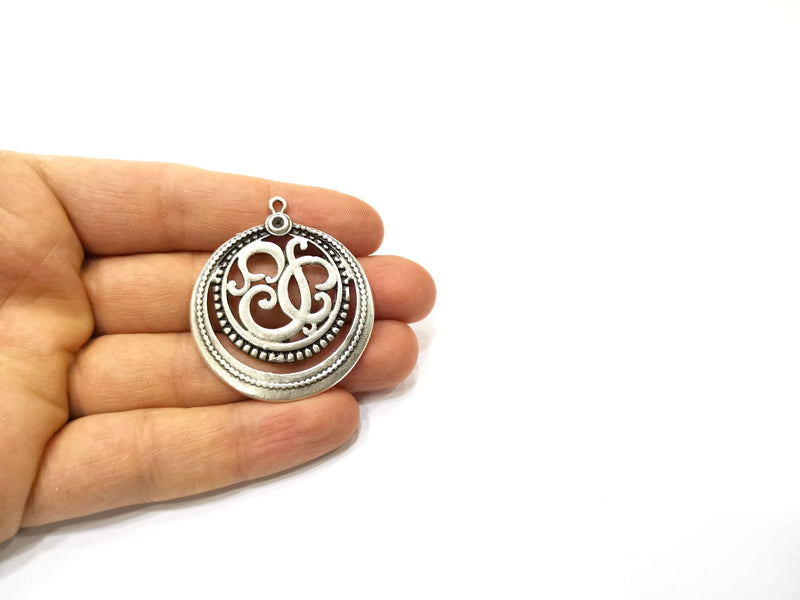 2 Silver Pendant Antique Silver Plated Pendant (40mm)  G16551