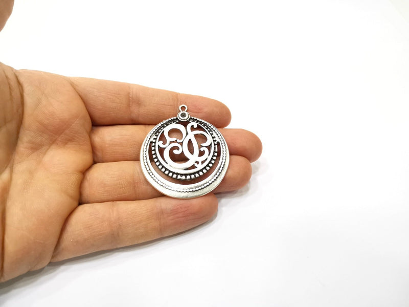 2 Silver Pendant Antique Silver Plated Pendant (40mm)  G16551