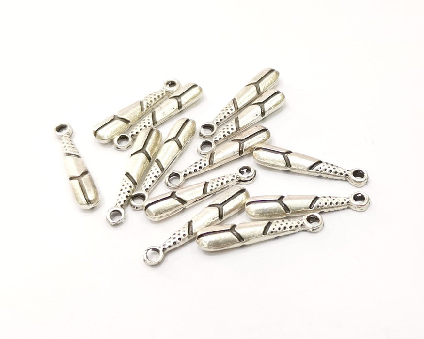 8 Silver Charms Antique Silver Plated Charms (26x5mm)  G16556