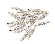 20 Feather Charms Antique Silver Plated Charms (25x5mm)  G16559