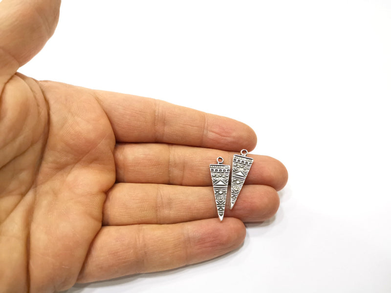 8 Silver Charms Antique Silver Plated Charms Double sided (29x9mm)  G16563