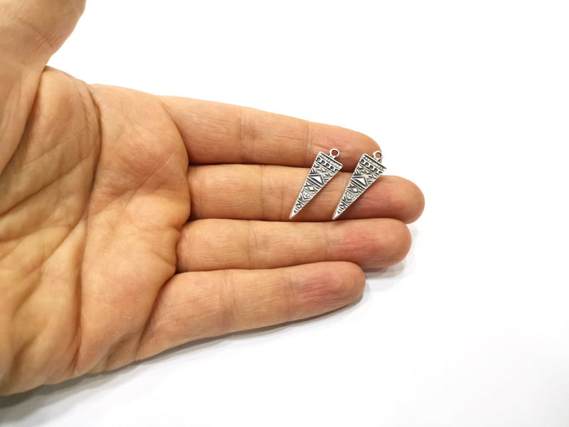 8 Silver Charms Antique Silver Plated Charms Double sided (29x9mm)  G16563