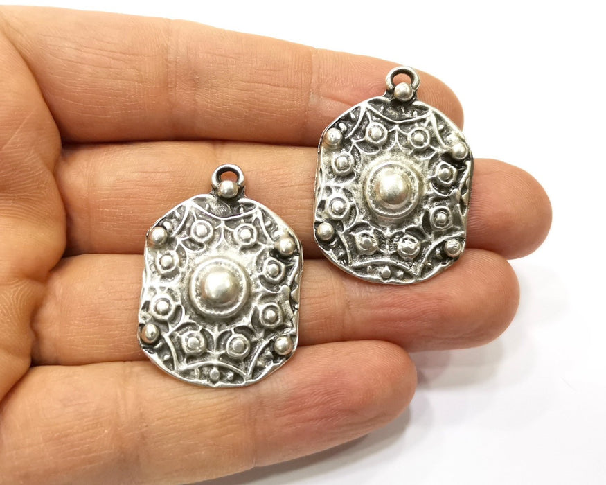 2 Silver Charms Antique Silver Plated Charms (36x25mm)  G17552