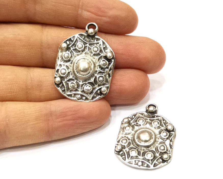 2 Silver Charms Antique Silver Plated Charms (36x25mm)  G17552