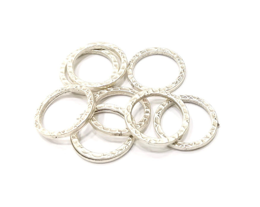 6 Hammered Circle Charm Antique Silver Plated Metal (21 mm)  G16575