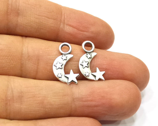 20 Moon and Star Charms Antique Silver Plated Charms Double sided (18x10mm)  G17059