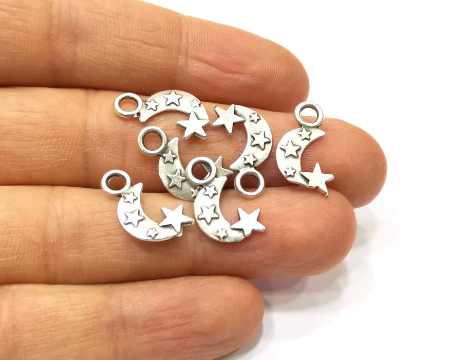 20 Moon and Star Charms Antique Silver Plated Charms Double sided (18x10mm)  G17059