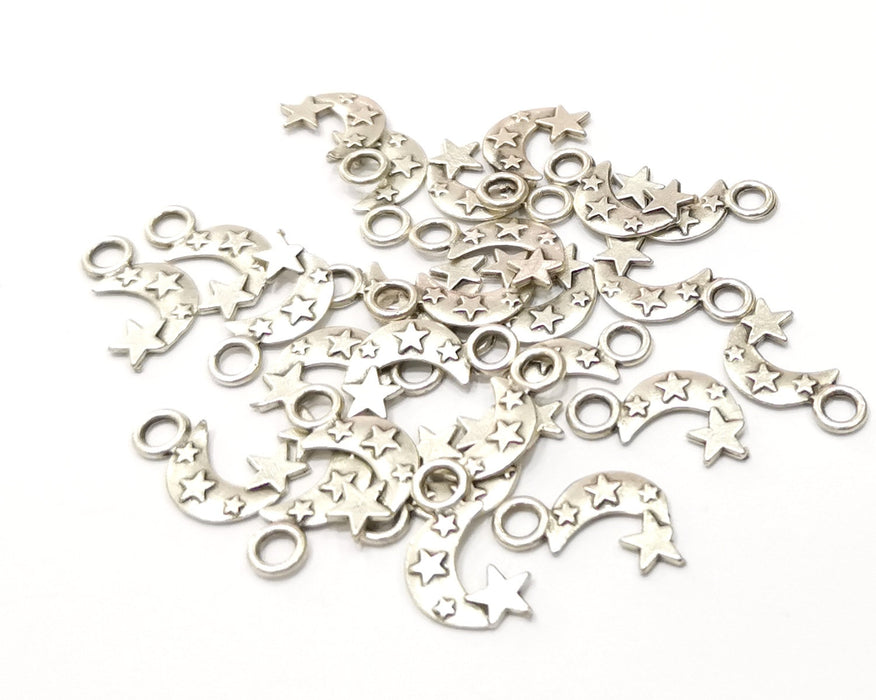 20 Moon and Star Charms Antique Silver Plated Charms Double sided (18x10mm)  G17059