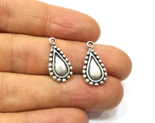 10 Teardrop Charms Antique Silver Plated Charms Double sided (20x10mm)  G16583