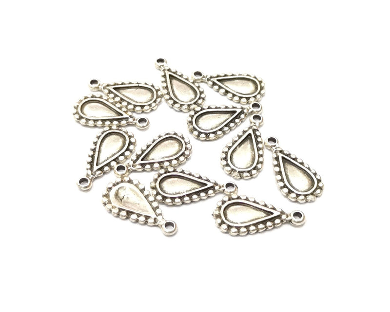 10 Teardrop Charms Antique Silver Plated Charms Double sided (20x10mm)  G16583