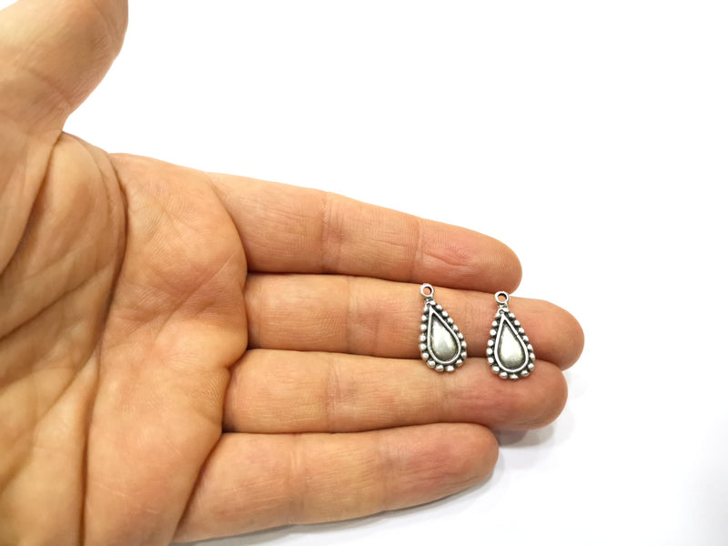 10 Teardrop Charms Antique Silver Plated Charms Double sided (20x10mm)  G16583