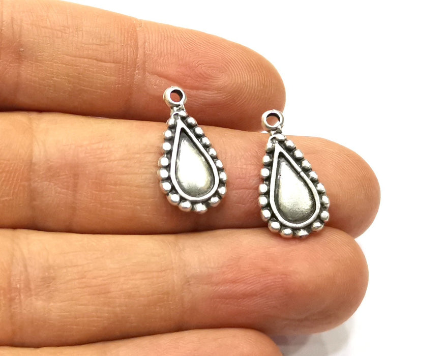 10 Teardrop Charms Antique Silver Plated Charms Double sided (20x10mm)  G16583