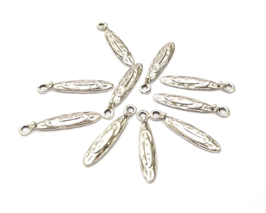 10 Silver Charms Antique Silver Plated Charms (29x6mm)  G16591