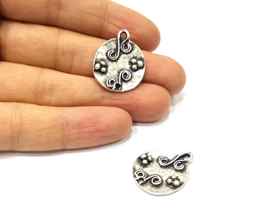 2 Silver Charms Antique Silver Plated Charms Double sided (25x21mm)  G16594