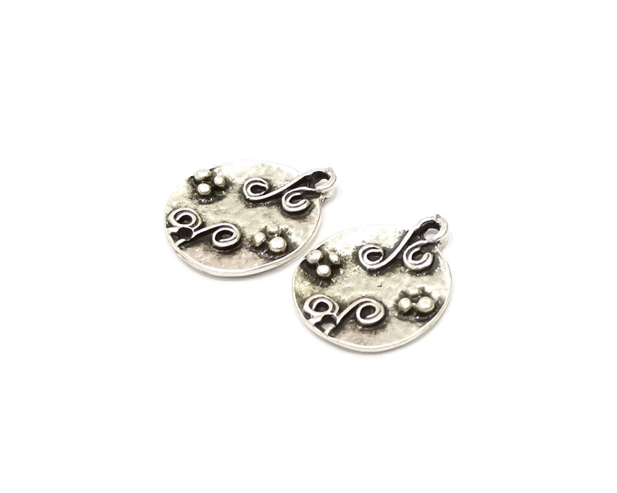 2 Silver Charms Antique Silver Plated Charms Double sided (25x21mm)  G16594