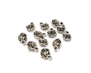 10 Rose Flower Charms Antique Silver Plated Charms Double sided (11x9mm)  G16598