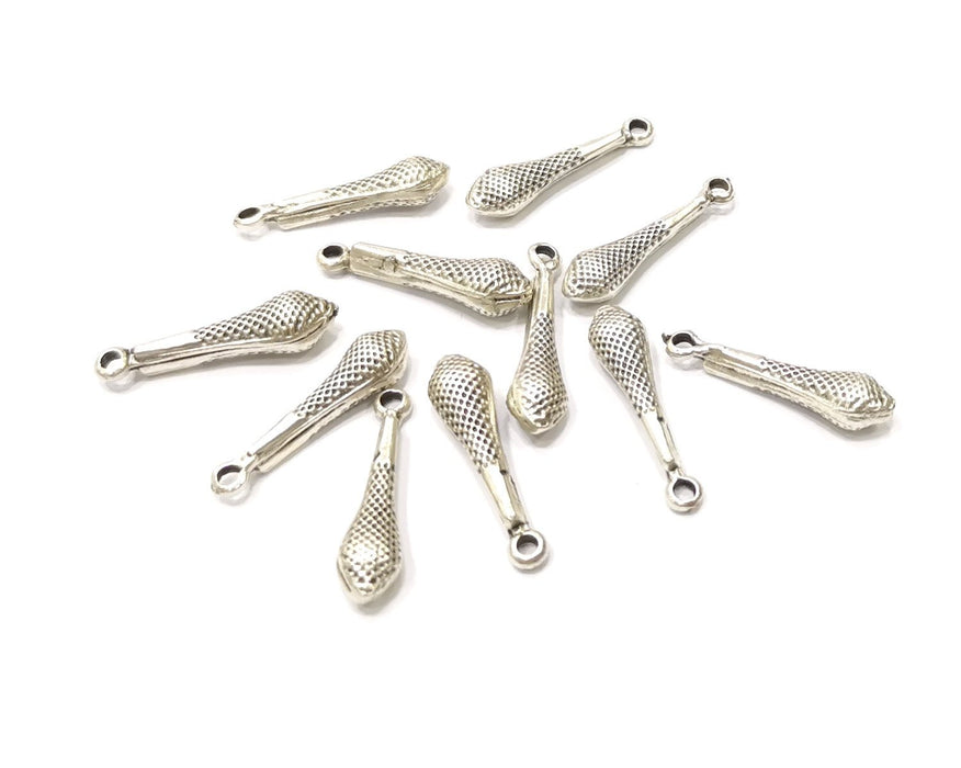 8 Silver Charms Antique Silver Plated Charms (24x6mm)  G16599