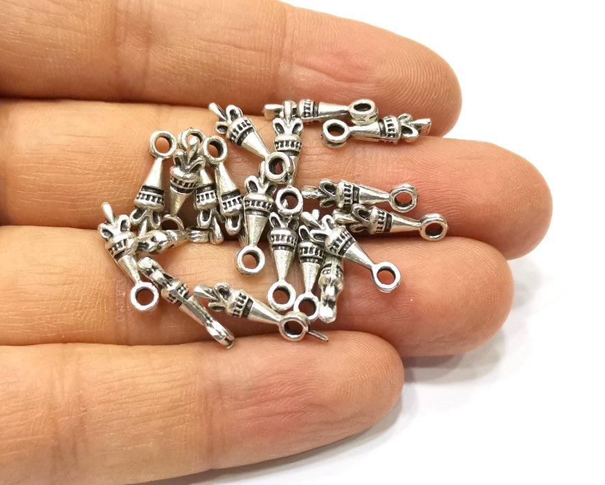 20 Silver Charms Antique Silver Plated Charms Double sided (16x4mm)  G16600