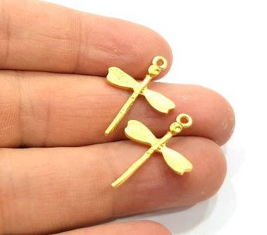 10 Dragonfly Charm Gold Charm Gold Plated Charms  (26x18mm)  G10005