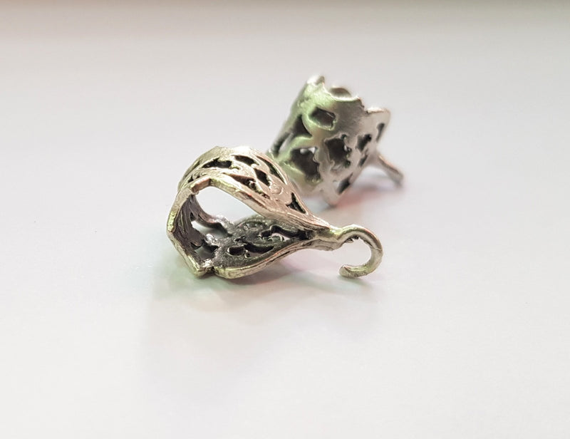 2 Silver Bails Antique Silver Plated Brass Findings (20x12 mm)  G17437