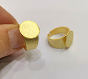 Hammered Ring Blank Base Bezel Setting Adjustable Ring Blank  (15mm Blank) ,  Gold Plated Brass   G17438